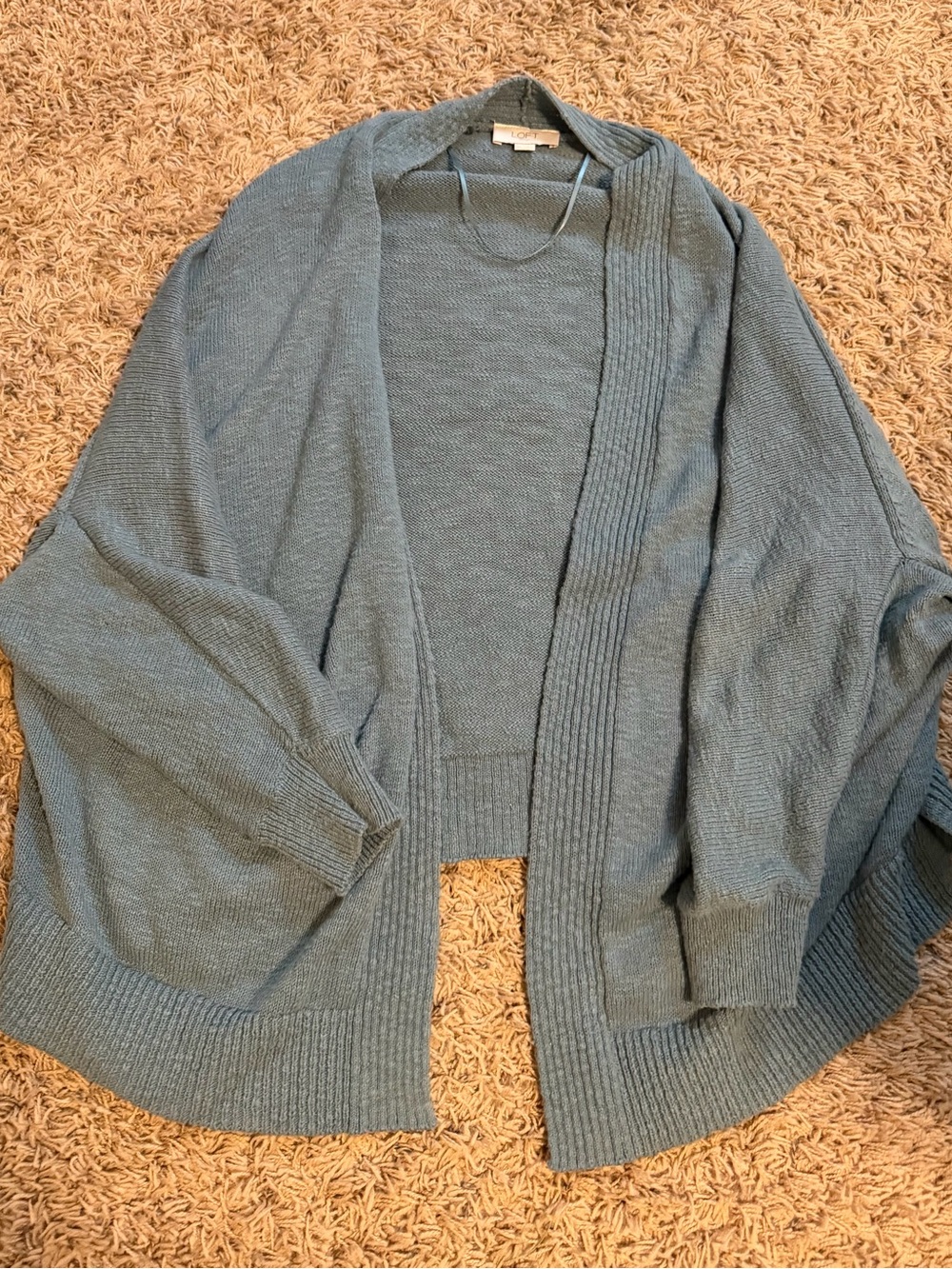 LOFT Slate Blue Open-Front Knit Cardigan